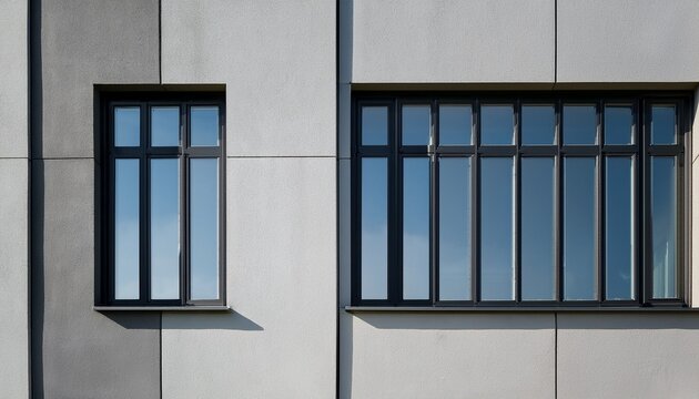 modern black window frames on a light gray building