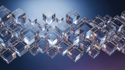 Abstract composition of transparent glass cubes on a gradient background