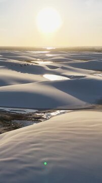 Lencois Maranhenses In Santo Amaro Maranhao Brazil. Unique Landscape Of White Sand Dunes And Crystal-Clear Lagoons. Sunset Deserted Skyline Season Stunning. Sea Season. Santo Amaro Maranhao.
