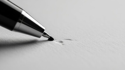 Close up of a pen on paper in a studio environment