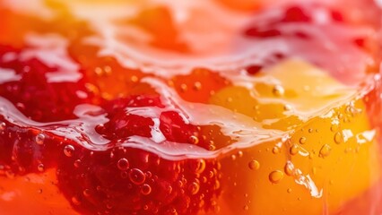 Close up of refreshing fruit drink with bubbles and vibrant colors