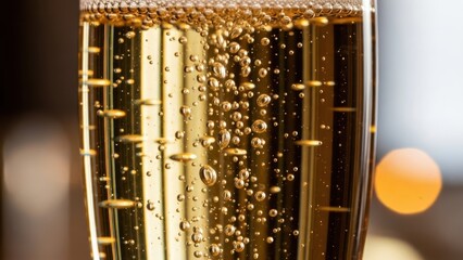 Close up of sparkling beverage in glass