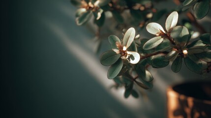 Close-up of Indoor Green Plant with Round Leaves and Soft Light Focused on Foliage