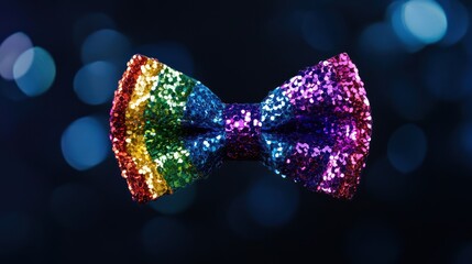 festive glitter bow tie illuminating a dark backdrop with rainbow hues, perfect for a gala or carnival, creating an elegant expression
