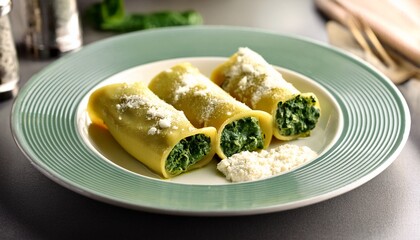 cannelloni filled with ricotta and spinach plated