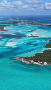 Exuma Skyline In Exuma Black Point Bahamas. Bird Eye View Of A Amazing Coastal Beach In The Summer Holiday. Shore Clouds Sky Beach Sea. Shore Seaside Travel. Exuma Black Point.