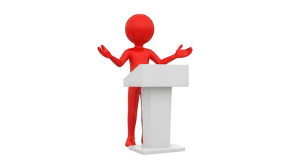 Red figure giving speech at podium isolated on transparent background