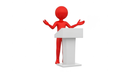 Red figure giving speech at podium isolated on transparent background