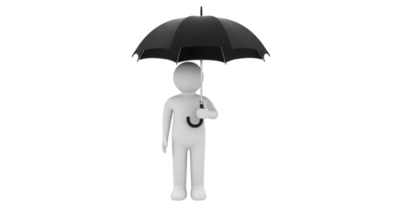 Stick figure holding an umbrella isolated on transparent background