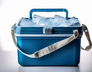 there is a cooler with a handle and a bag of ice