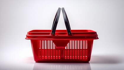 a red shopping basket on a white background