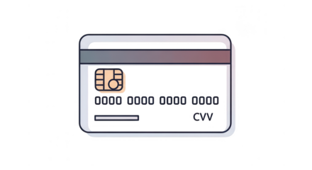 Credit card with chip vector illustration isolated on transparent background