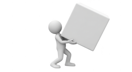 Stick figure carrying a box isolated on transparent background