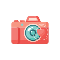 Illustration of a pink camera with a heart on the lens