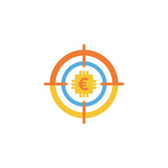 Financial target illustration with Euro symbol in the center viewed directly