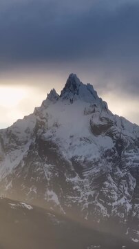 Mount Olivia In Ushuaia Tierra Del Fuego Argentina. Breathtaking Aerial View Of Time Lapse Drone Footage. Outdoor Travel Patagonia Glacier. Outdoor Aerial Landscape. Ushuaia Tierra Del Fuego.