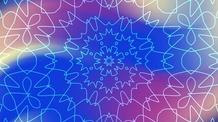 Abstract geometric kaleidoscope overlay pattern with blue lines on colorful backgrounds. Suitable for vibrant and modern designs, backgrounds, and wallpaper projects.