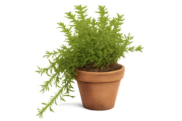 Rosemary herb plant growing in a terracotta pot, fresh green leaves and organic gardening concept, transparent background