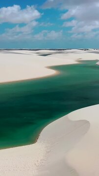 Lencois Maranhenses Skyline In Atins Maranhao Brazil. Sand Dunes And Lagoons Forming During The Rainy Season. Coast Clouds Sky Seaside Summertime. Coast Panorama. Atins Maranhao.
