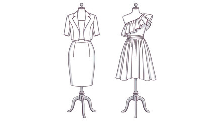 Two fashion mannequin with dress and jacket isolated on transparent background