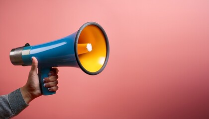 a hand holds a brightly colored megaphone against a two tone pink backdrop symbolizing the power of voice and communication