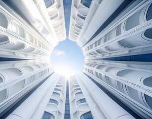 bright and clean abstract architecture with intersecting white structures and soft lighting