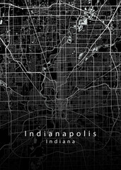 Minimalist black map of Indianapolis, Indiana &ndash; A modern map print highlighting infrastructure of the city, useful for tourism purposes
