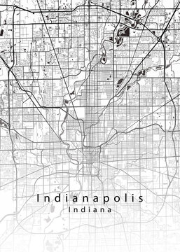 Minimalist white map of Indianapolis, Indiana &ndash; A modern map print highlighting infrastructure of the city, useful for tourism purposes
