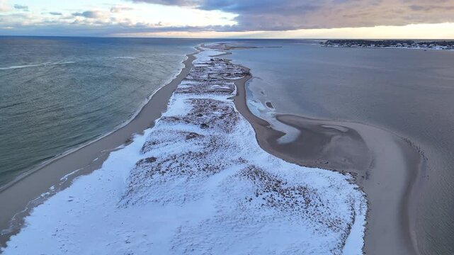Chatham, Cape Cod Outer Beach Aerial in Snow