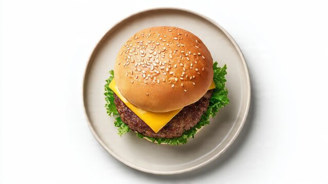 Gourmet Burger Presented on White Plate

