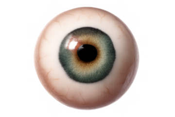 Human eyeball with detailed iris and pupil demonstrating vision and anatomy, isolated on transparent background