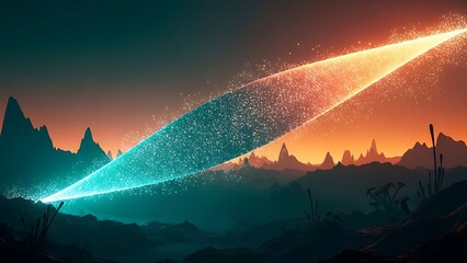 Cosmic event with meteor trails in the sky