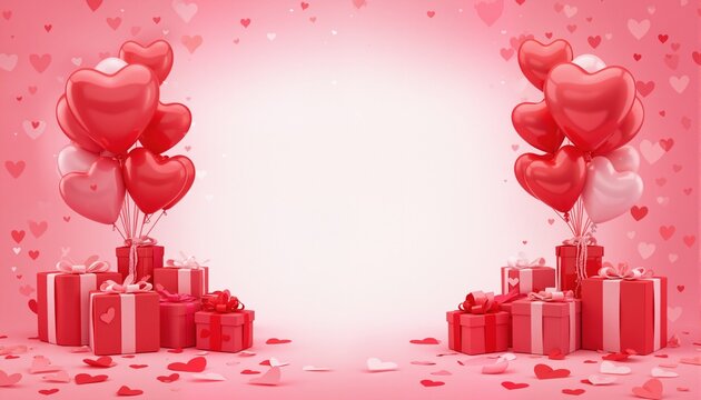 valentine's day gifts with hearts ballons and copyspace, saint valentine and love background concept, blank space, hd, high definition image
