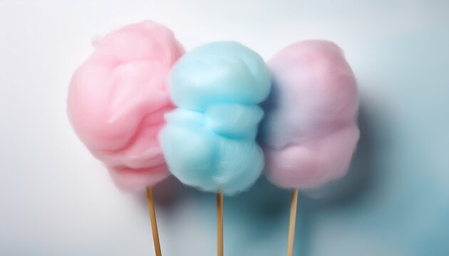 pastel pink and blue cotton candy on stick with white background - Powered by Adobe
