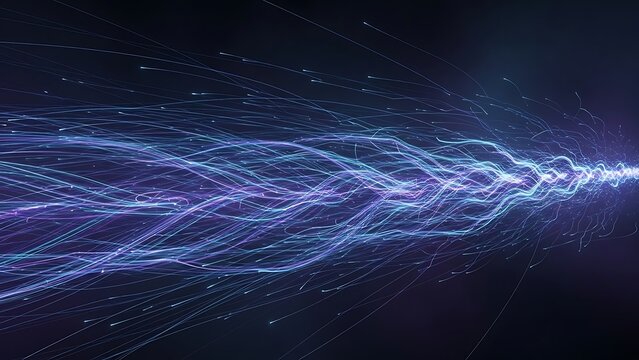 Vibrant blue light trails in dark space - Powered by Adobe