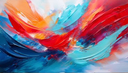 abstract painting red and blue brushstrokes on white canvas dynamic background