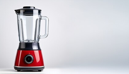 red and black modern blender with a sturdy base on a plain white background isolated appliance with copy space for marketing
