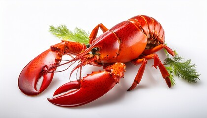 a striking close up of a cooked lobster presented on a clean white surface