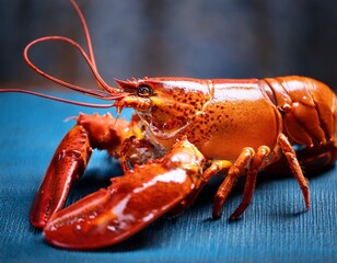 close up view of a cooked lobster displaying its intricate details and vibrant reddish orange hue
