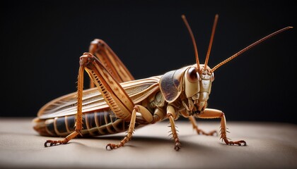 detailed close up studio shot of a grasshopper showcasing its intricate exoskeleton structure