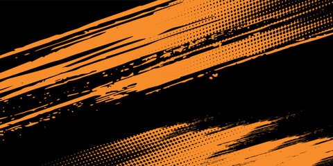orange and black brush Car sticker wrap pattern banner abstract sporty lines black and orange color. illustration