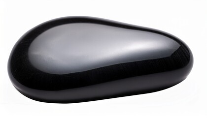 a smooth black pebble with a glossy surface isolated on a white background