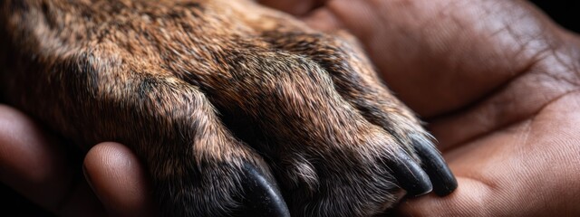 Dog paw resting in a human hand during a quiet afternoon at home
