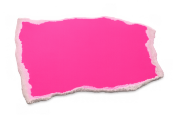 Pink ripped paper note with torn edges creating a rough texture, blank scrap isolated on transparent background