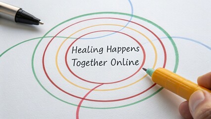 Handwritten message about healing and togetherness with concentric circles