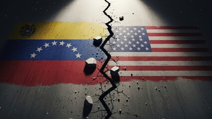 Cracked Concrete with USA and Venezuela Flags