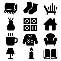 Cozy Home Elements: Collection of illustrations in a home environment, offering a sense of warmth and comfort, perfectly capture the essence of relaxation and homely feeling.