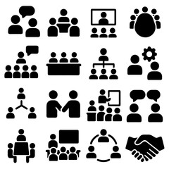 Icons of Collaboration: A collection of various icons representing collaboration, teamwork, and communication in a business context. Perfect for presentations and other business projects.