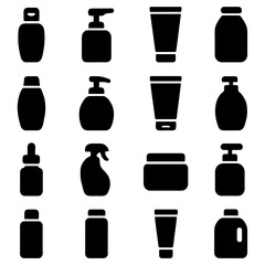 Cosmetic product containers silhouettes: A collection of cosmetic containers are illustrated, each holding a different essential personal care product, conveying the beauty and simplicity of routine.