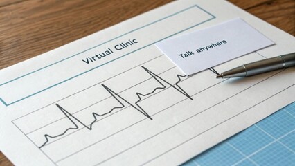 Printed Heartbeat Line Document Illustrating Virtual Clinic Concept